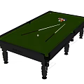 Brunswick Billiard Table With Green Felt Surface Silver Frame Cue Sticks And Balls