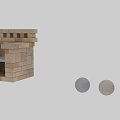 Brick Fireplace Interior With Layered Stone Structure And Metal Shelf Design 3d model
