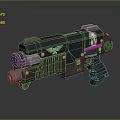Futuristic Sci Fi Pistol With Black Body Golden Eagle Emblem And Green Indicator Light