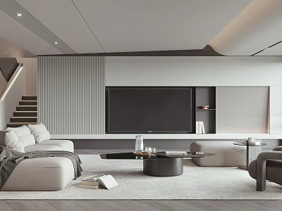 Modern Elegant Living Room Interior With Light Gray Sofa And Round Coffee Table 3d model