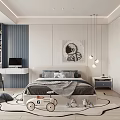 Modern Kids Room Interior Design With Bed Desk Astronaut Wall Art And Toy Car