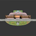 3D Model Castle Building With Bridge Green Lawn And Decorative Patterns