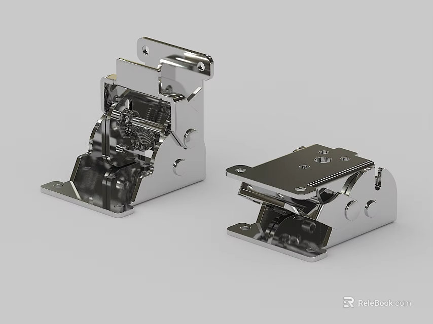 Two Stainless Steel Mechanical Hinges With Durable Structure And Silver Finish 3d model 