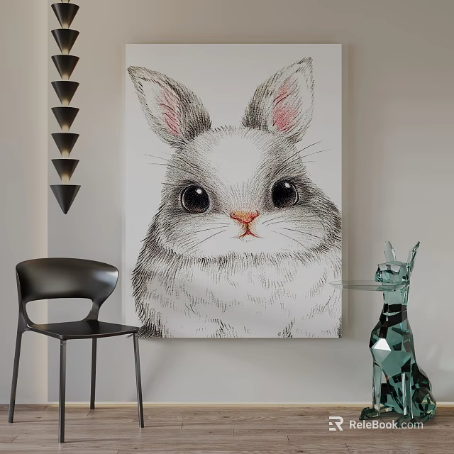 Detailed Rabbit Animal Painting As Wall Art For Home Interior Decor 3d model 