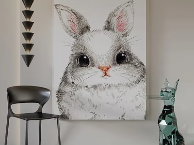 Detailed Rabbit Animal Painting As Wall Art For Home Interior Decor 3d model