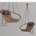 Modern Brown Hanging Chairs With Metal Chains And Leather Like Seats For Indoor Use