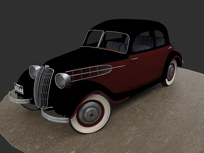 Vintage Black and Red Classic Car with Chrome Grille and White Wall Tires 3d model