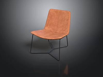 Modern Brown Leather Chair with Black Metal Frame and Minimalist Design 3d model