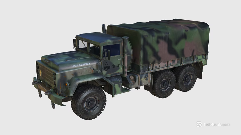 Military Camouflage Utility Vehicle with Cargo Transport Bed and Six Wheeled Design 3d model 