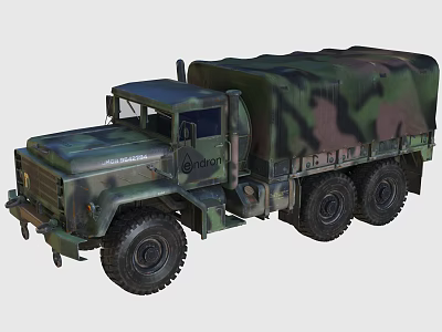 Military Camouflage Utility Vehicle with Cargo Transport Bed and Six Wheeled Design 3d model