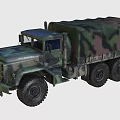 Military Camouflage Utility Vehicle with Cargo Transport Bed and Six Wheeled Design