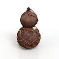 Handcrafted Gourd Shaped Household Item With Brown Net Wrapping And Rope Accent