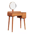 Modern Minimalist Wooden Dressing Table With Round Mirror And Slim Drawers