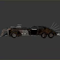 Vintage Rusted Car With Modified Metal Body And Decorative Spikes Design