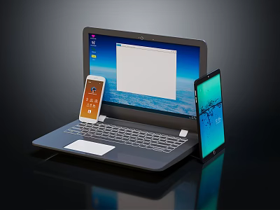 Laptop with Smartphone on Desk Modern Setup Clear Screen Display and Tech Gear 3d model