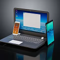 Laptop with Smartphone on Desk Modern Setup Clear Screen Display and Tech Gear