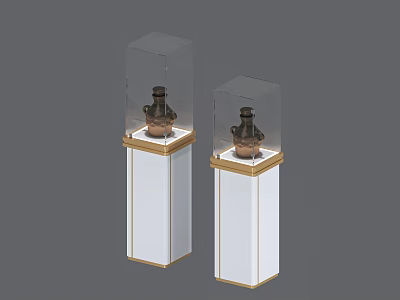 Elegant Jewelry Store Display With Glass Covered Cases And Gold Trimmed Pedestals 3d model