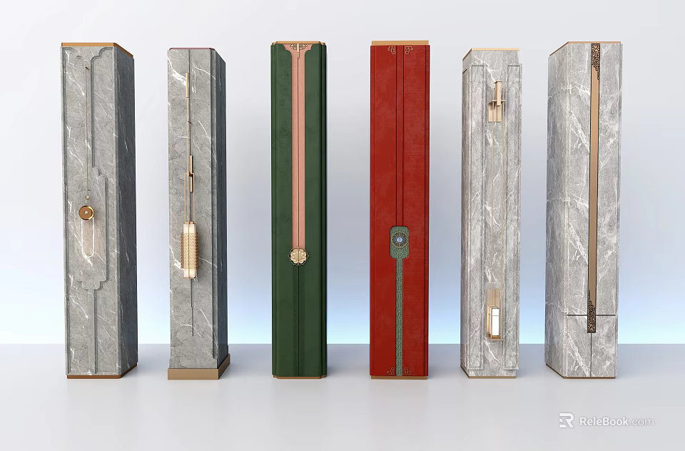 Modern Decorative Pillars Featuring Marble Finish Colorful Panels And Metal Accents 3d model 