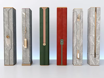Modern Decorative Pillars Featuring Marble Finish Colorful Panels And Metal Accents 3d model