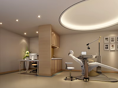 Modern Dental Clinic Interior With Workstation Cabinets Dental Chair And Framed 3d model