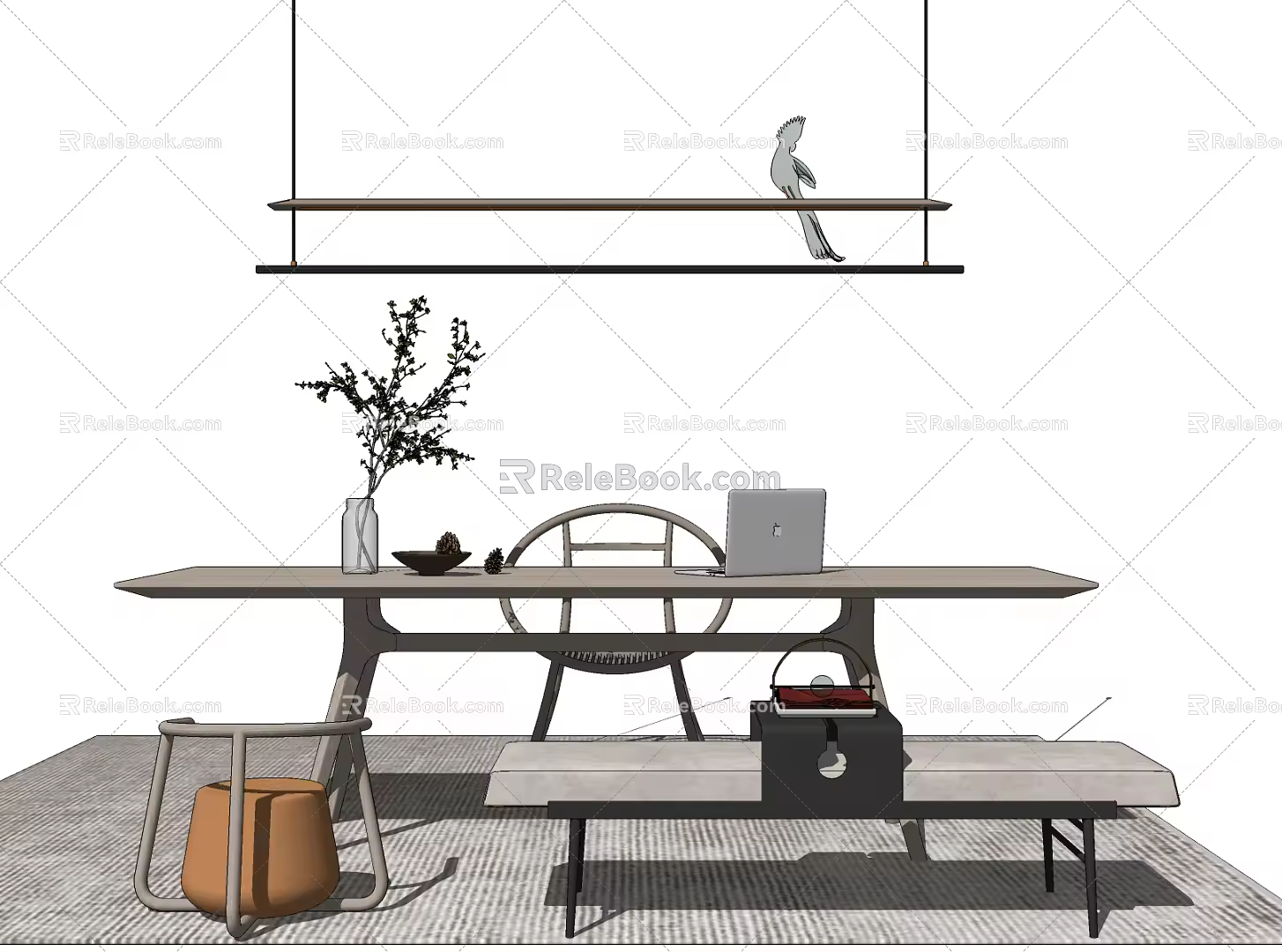 New Chinese Style Table and Chair Combination Leisure Table and Chair Decoration Combination 3d model