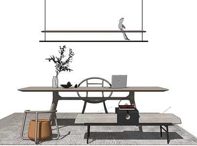New Chinese Style Table and Chair Combination Leisure Table and Chair Decoration Combination 3d model