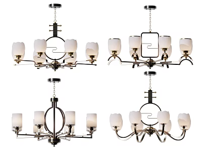 Modern Contemporary Chandelier Designs With Glass Shades And Metal Frame Details 3d model