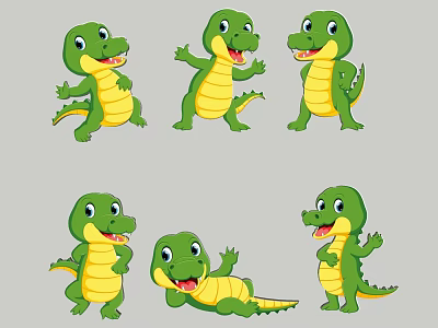 Cartoon Crocodile Silhouette Collection With Multiple Green Characters In Various Poses 3d model