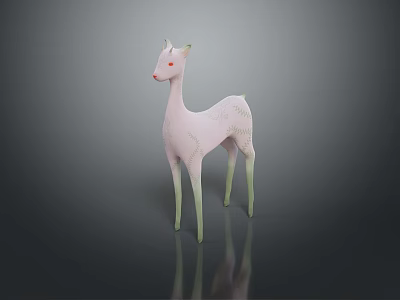 Pink Deer Figurine With Green Patterns And Legs On Dark Background With Reflection 3d model