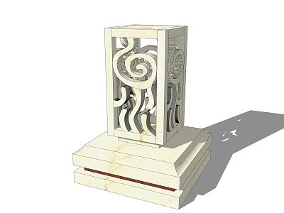Exterior Column Style Outdoor Lamp With Carved Hollow Pattern And Multi Layer Base 3d model