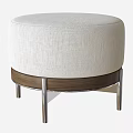 Round Upholstered Ottoman Stools with Black Gray White Fabric and Metal Legs Wooden Trim