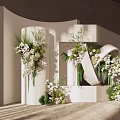 Elegant Floral Decor Featuring White Curved Structure Greenery And White Flowers 3d model