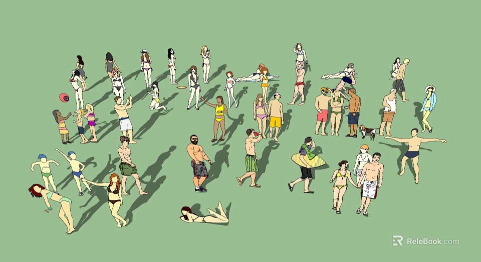 Group of People Enjoying Beach Activities in Swimwear and Leisure Time 3d model 