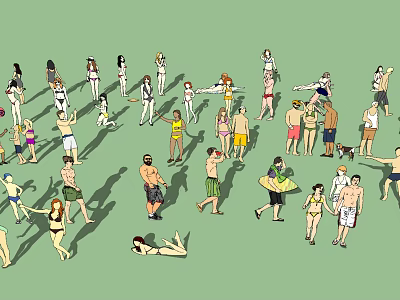 Group of People Enjoying Beach Activities in Swimwear and Leisure Time 3d model