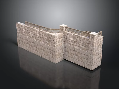 Architectural Stone Wall Structure With Corner Design And Brick Texture Top Railing 3d model