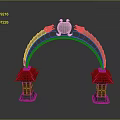 Scenic Chinese Arch With Spherical Top Ornament Dragon Sculptures And Red Roof Small Towers