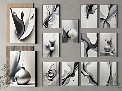 Black and White Ink Hanging Paintings Italian Decorative Hanging Paintings 3d model