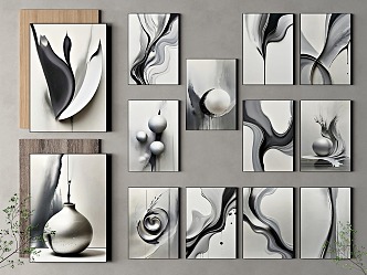 Black and White Ink Hanging Paintings Italian Decorative Hanging Paintings 3d model