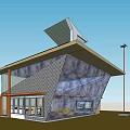 Modern Geometric Detached Villa With Glass Facade Solar Panel And Grass Landscape