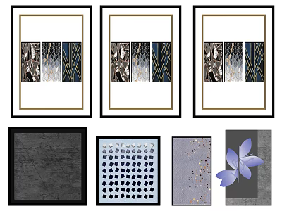 Framed Decorative Wall Art With Various Patterns And Gold Black Frames 3d model
