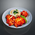 Grilled Chicken Breast With Rice Diced Tomatoes Avocado And Green Garnish On White Plate