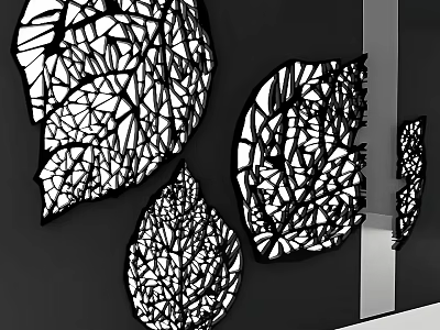 Black Laser Cut Leaf Shaped Wall Decorations With Mirror Accents 3d model