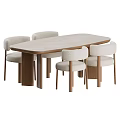 Modern Minimalist Dining Table Set With Light Wood Top Dark Wood Legs And Fabric Chairs