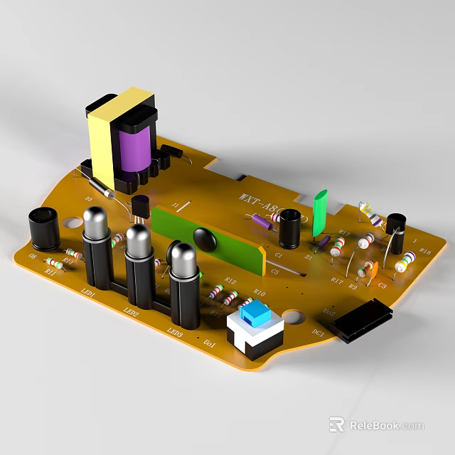 Detailed Electronic Circuit Board With Resistors Capacitors And Transistors Layout 3d model