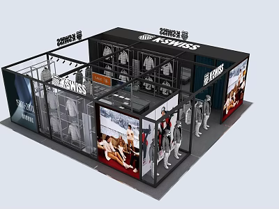 Modern Clothing Store Interior With Glass Front Mannequins And Clothing Displays 3d model