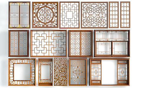 New Chinese-style openwork window grilles openwork window carved window 3d model