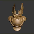 Golden Game Movie Character Sculpture With Mechanical Helmet Female Upper Body Shiny Surface