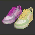 Stylish Casual White And Light Green Sneakers With Pink Star Pattern And Laces