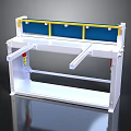 Sturdy Industrial Workbench With White Frame Blue Countertop Yellow Guardrail And Red Side Parts