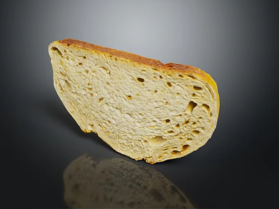 Artisan Bread Slice With Golden Crust And Airy Texture On Black Surface 3d model